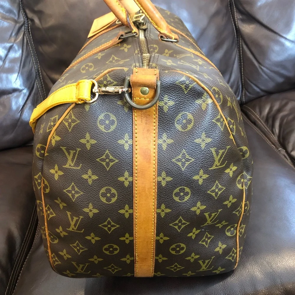 LOUIS VUITTON Monogram LV55 Keepall Bandolier Strap Luggage Tag Lock Key VI8902